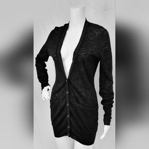 Calvin Klein Lightweight Long Sleeve Tunic Button Up Cardigan, Black